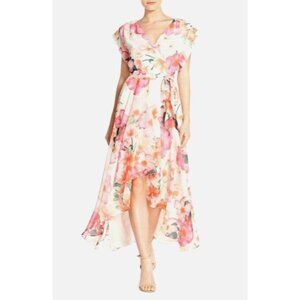 Eliza J Elegant Floral Print Chiffon Hi-Low Maxi Dress w/Tie Size 4 Wedding